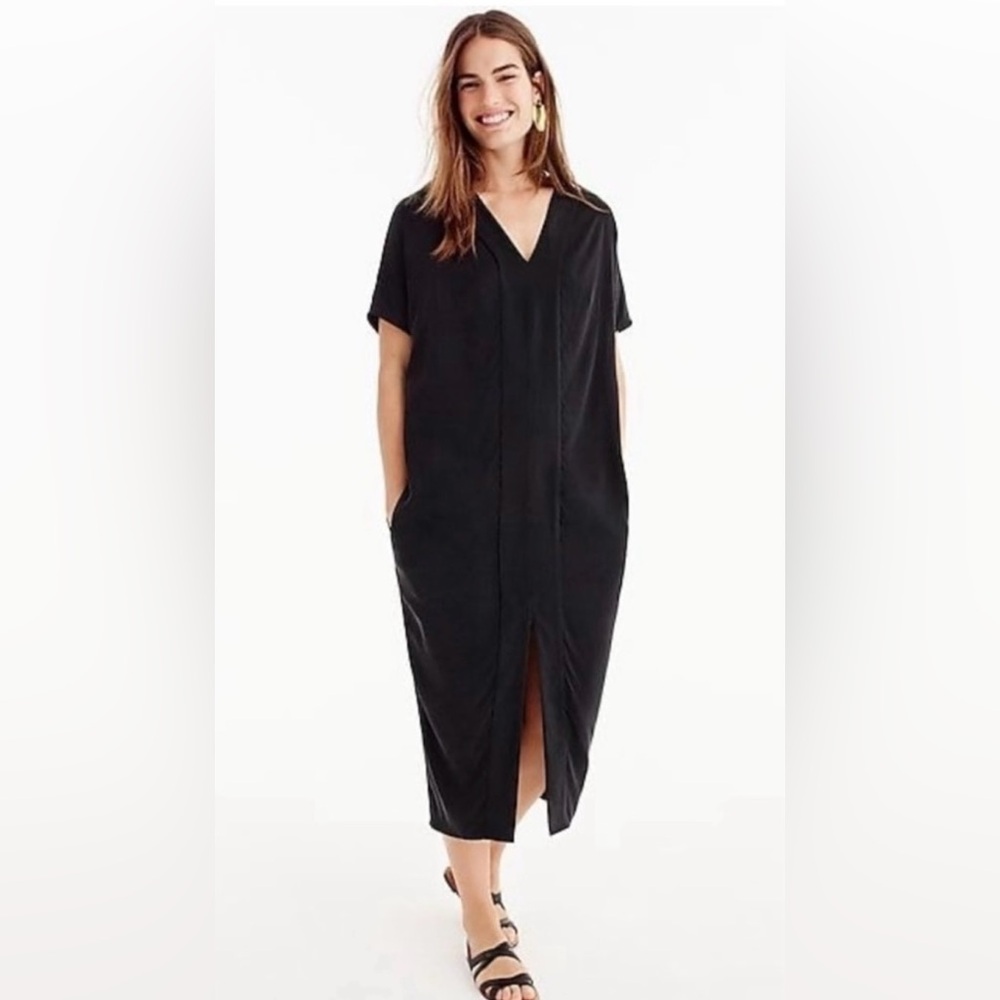 Universal Standard for J. Crew Black Cupro V-Neck Tunic Dress